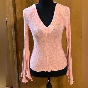 Intimately Free People Blush Bell Sleeve V Neck Top Boho Lightweight Knit XS NWT